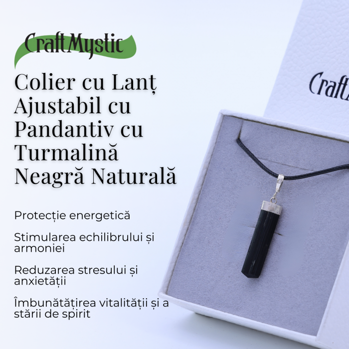 Colier Ajustabil cu Pandantiv din Turmalina neagra subtire 3-4 cm Argintiu [8]