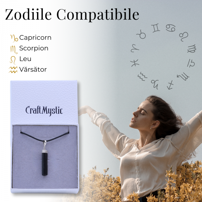 Colier Ajustabil cu Pandantiv din Turmalina neagra subtire 3-4 cm Argintiu [4]
