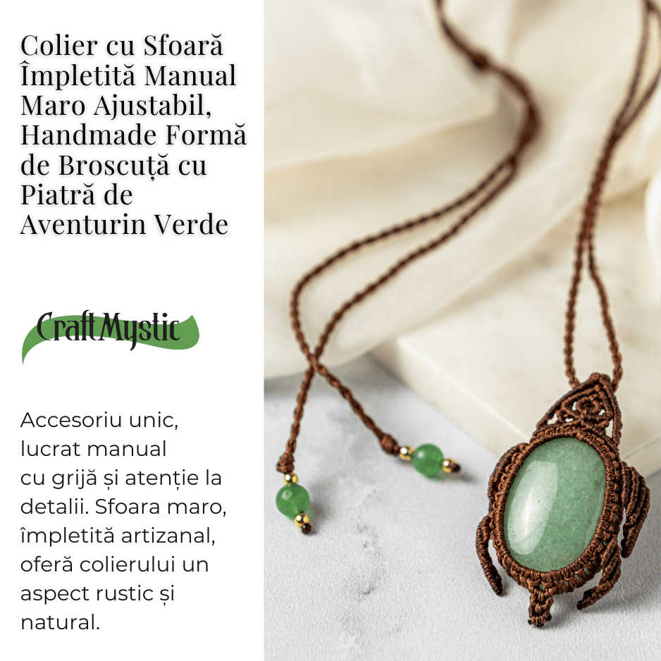 Colier Ajustabil Handmade cu Cristal de Aventurin Verde in Broscuta Impletita [5]