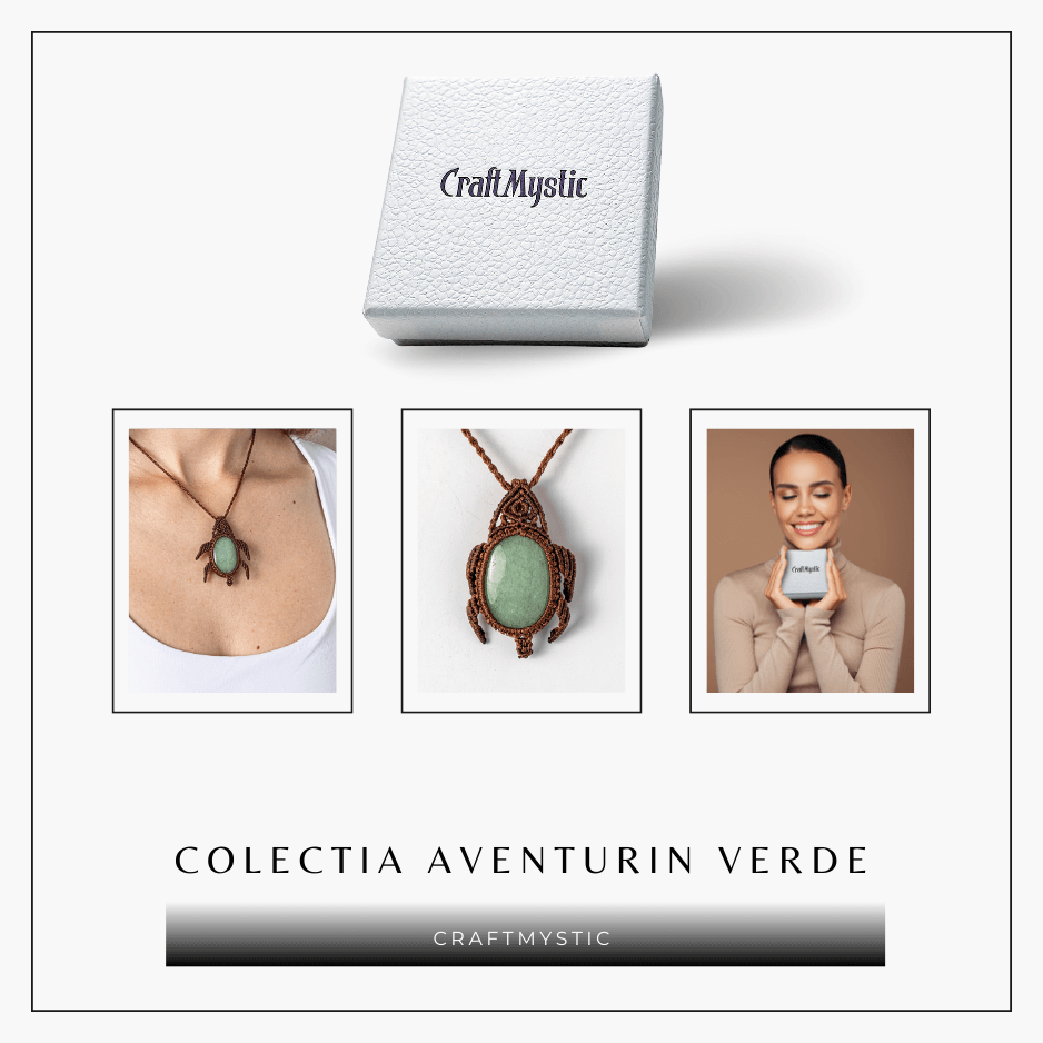 Colier Ajustabil Handmade cu Cristal de Aventurin Verde in Broscuta Impletita [7]