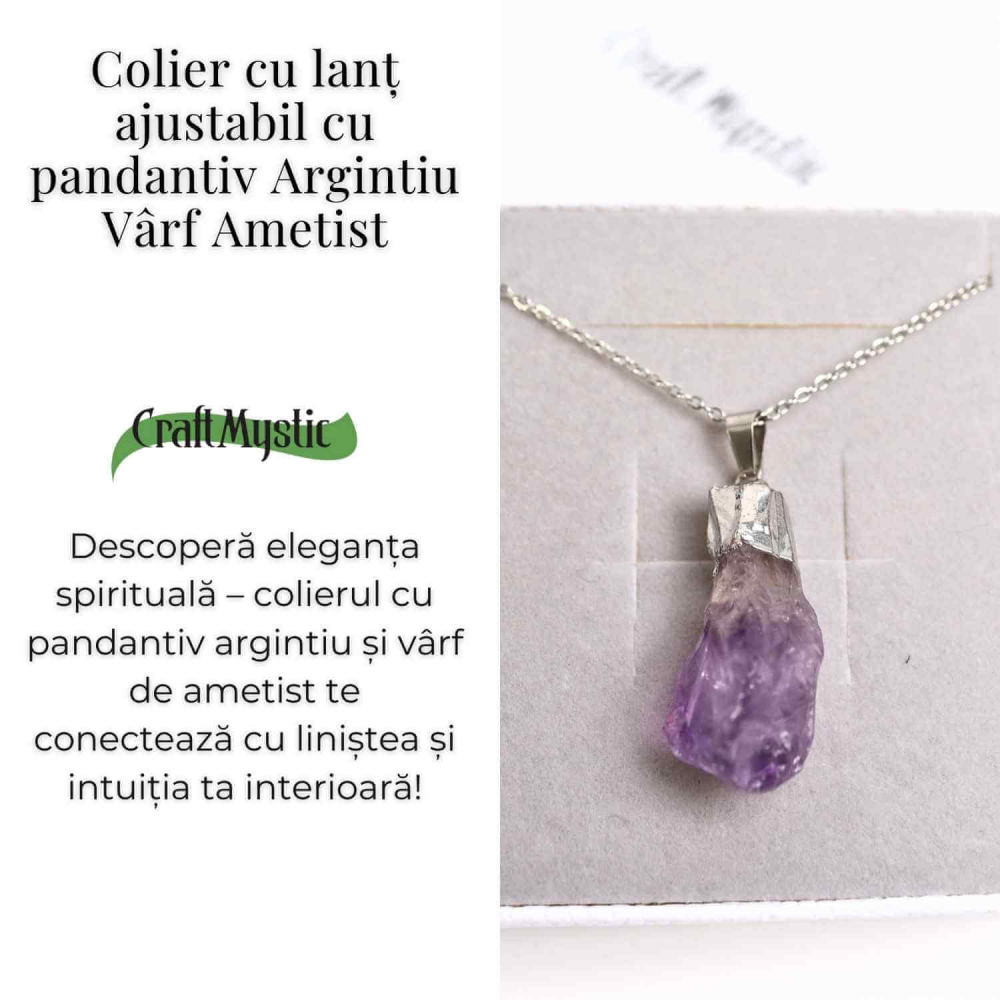 Colier argintiu cu varf de ametist brut – Calm si Eleganta Naturala [3]