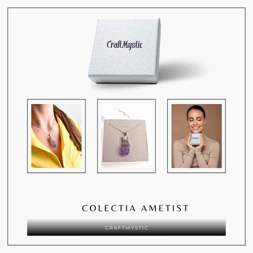 Colier argintiu cu varf de ametist brut – Calm si Eleganta Naturala [7]
