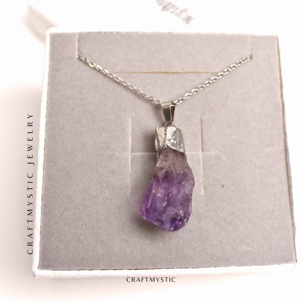 Colier argintiu cu varf de ametist brut – Calm si Eleganta Naturala [6]