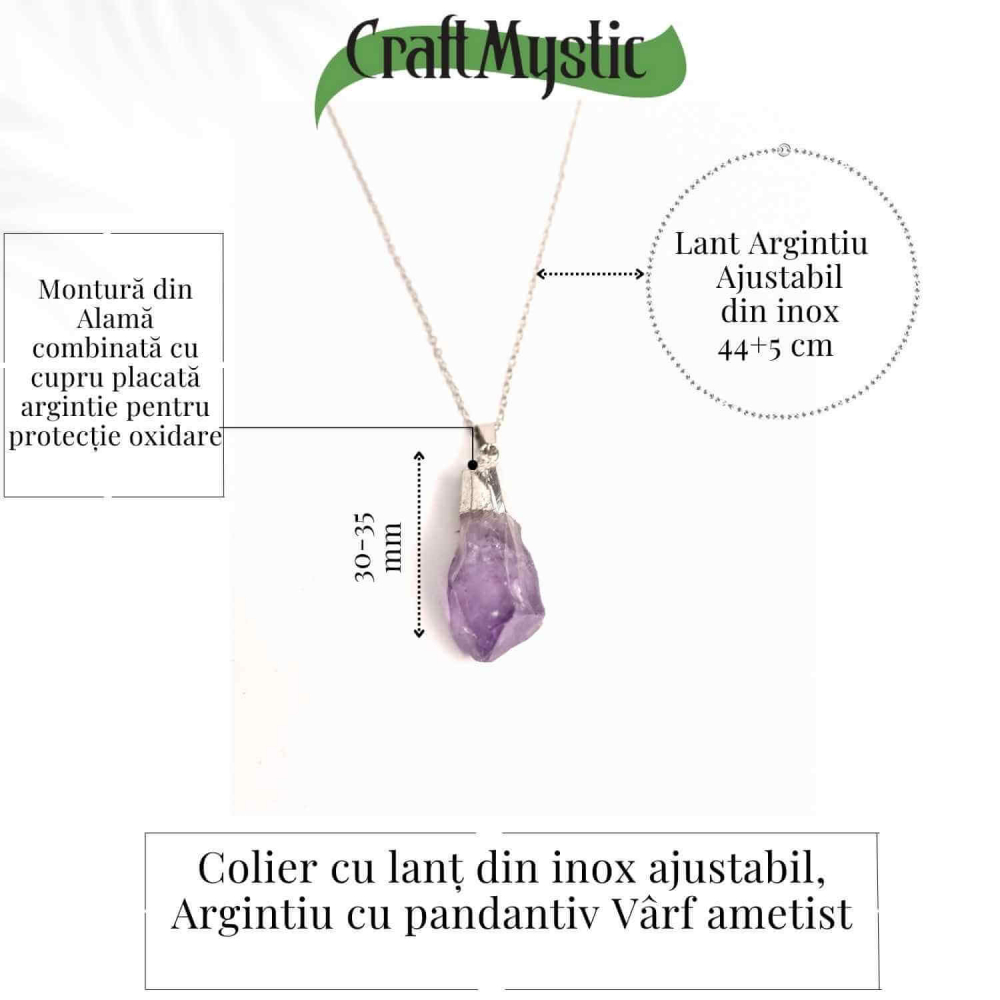 Colier argintiu cu varf de ametist brut – Calm si Eleganta Naturala [4]