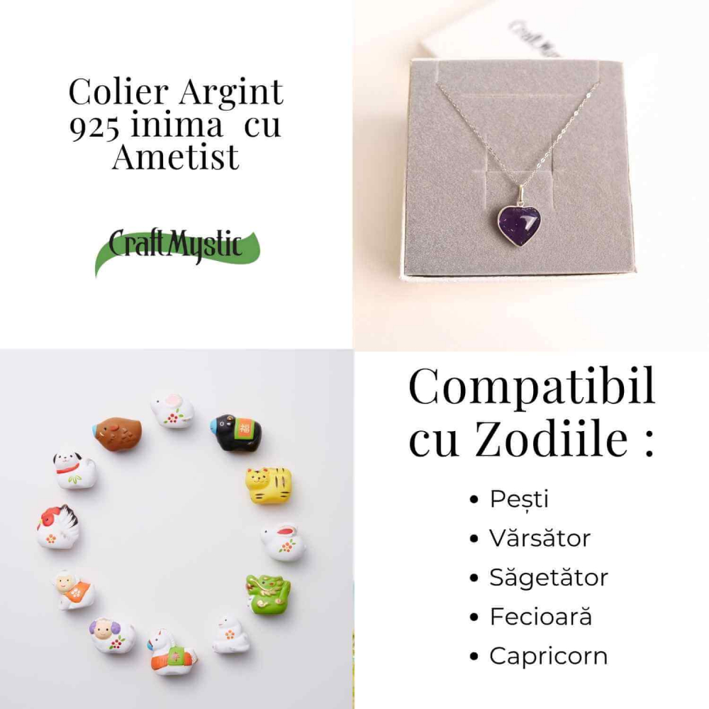 Liniste si Intuitie Profunda – Colier Inima cu Ametist si Argint 925 [4]