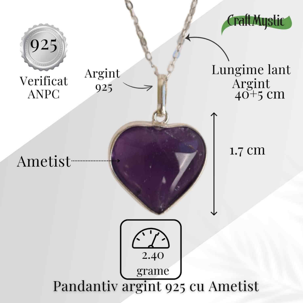 Liniste si Intuitie Profunda – Colier Inima cu Ametist si Argint 925 [5]