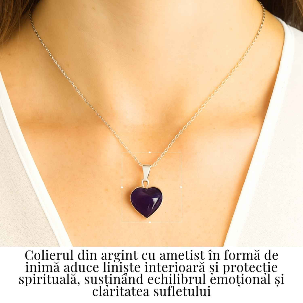 Liniste si Intuitie Profunda – Colier Inima cu Ametist si Argint 925 [2]