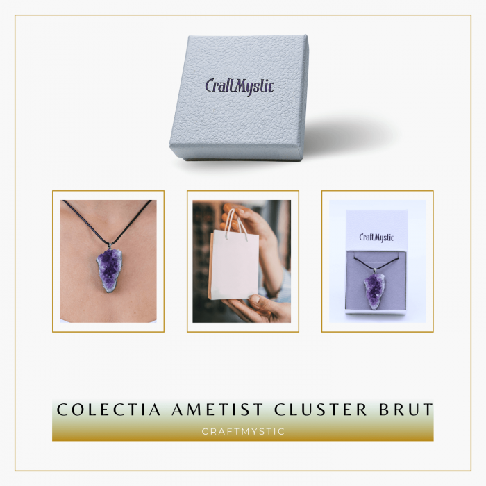 Colier ajustabil cu pandantiv Ametist brut neregulat, calm si claritate [7]