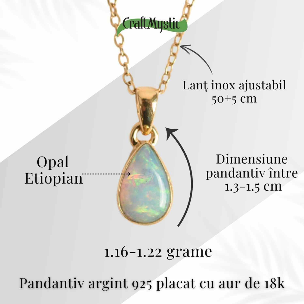 Colier Argint 925 Aur 18K cu Opal Etiopian Lacrima – Intuitie si Claritate [5]