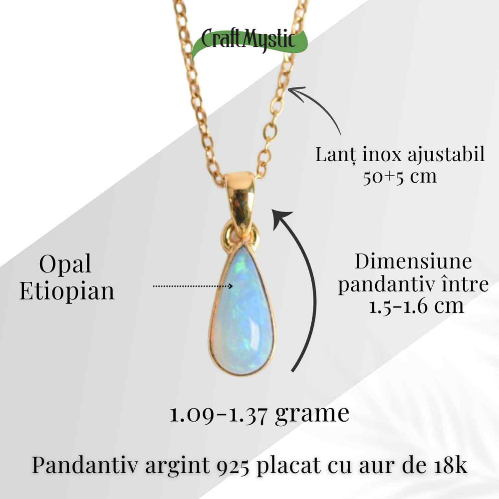 Colier Argint 925 Aur 18K cu Opal Etiopian Lacrima – Intuitie si Claritate [10]