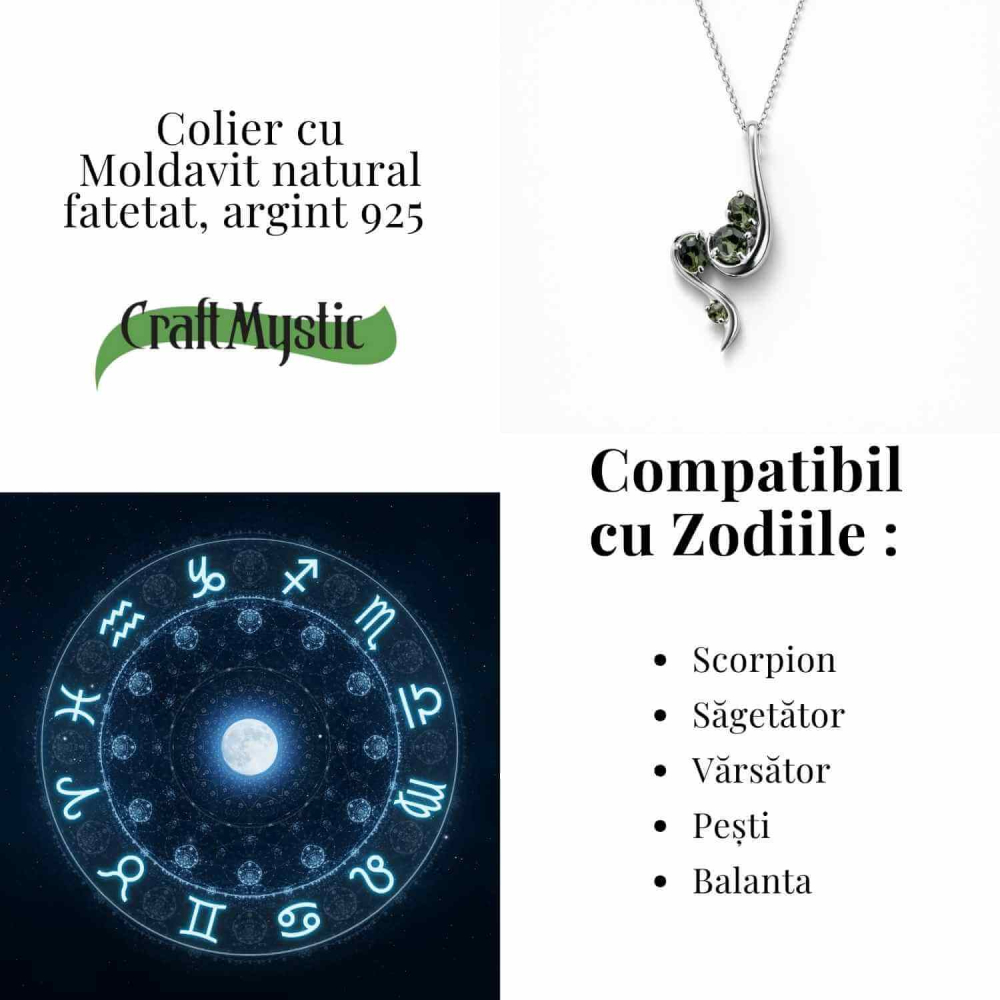 Colier Argint 925 rodiat cu Moldavit natural fatetat 3.4 g – trezirea constiintei si transformare interioara [5]
