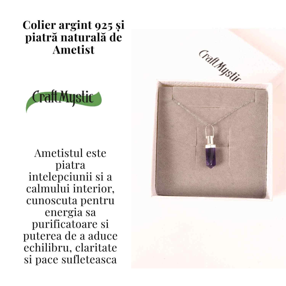 Colier Argint 925 cu Ametist Natural – Claritate, Liniste si Protectie Spirituala [3]