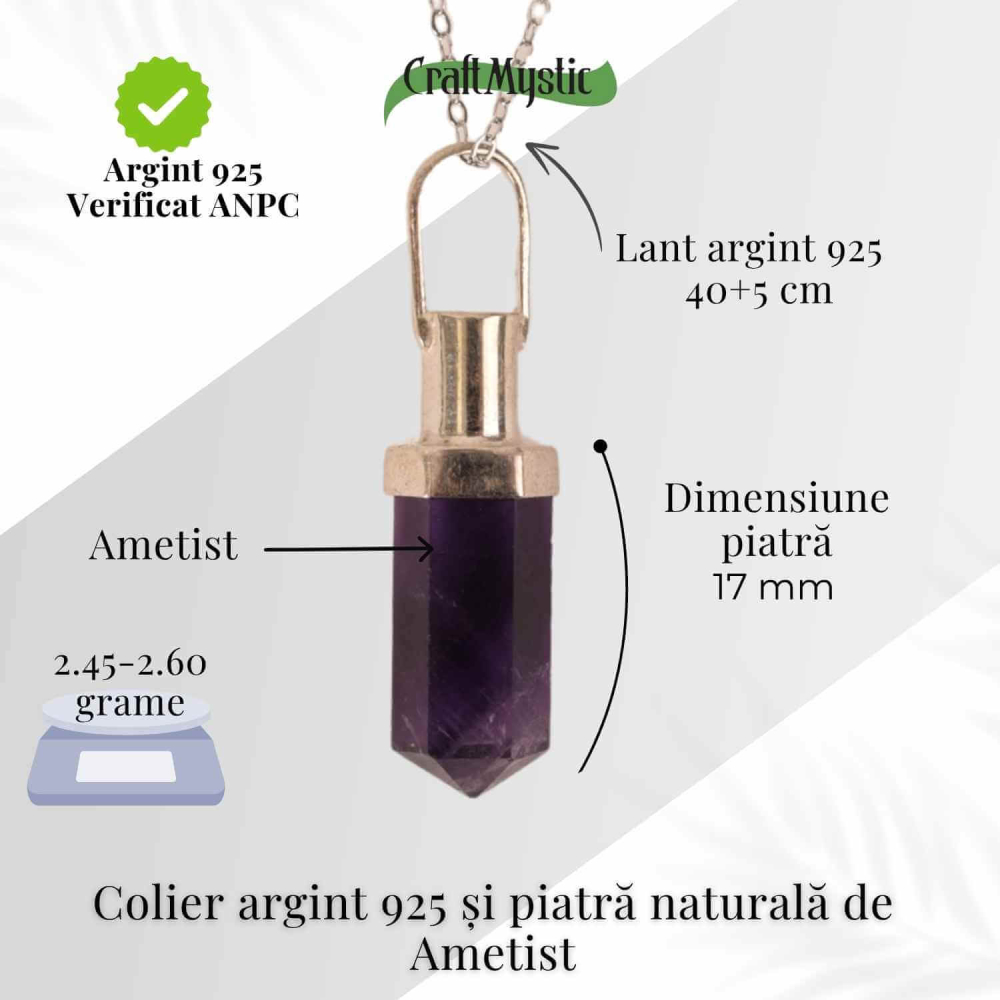 Colier Argint 925 cu Ametist Natural – Claritate, Liniste si Protectie Spirituala [4]