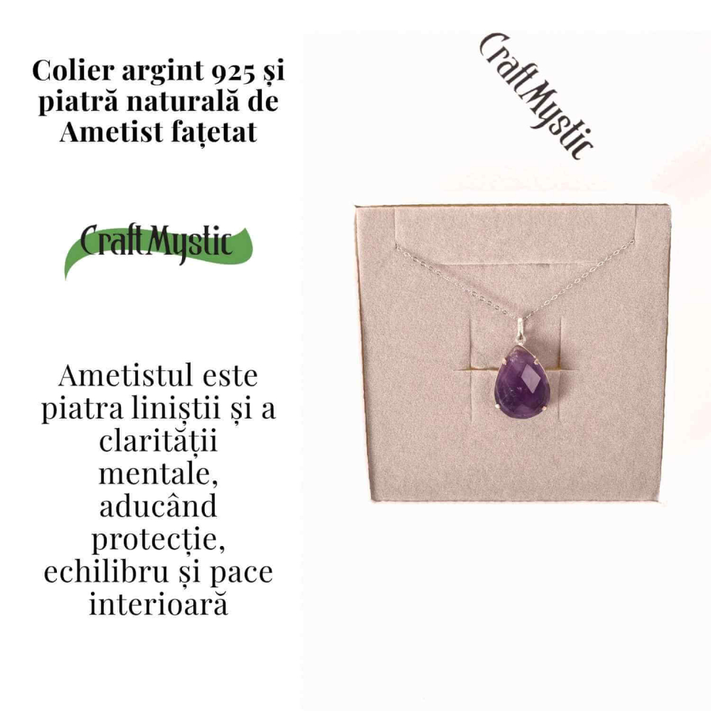 Colier Argint 925 cu Ametist Lacrima fatetat– Claritate, Protectie si Liniste Spirituala [3]