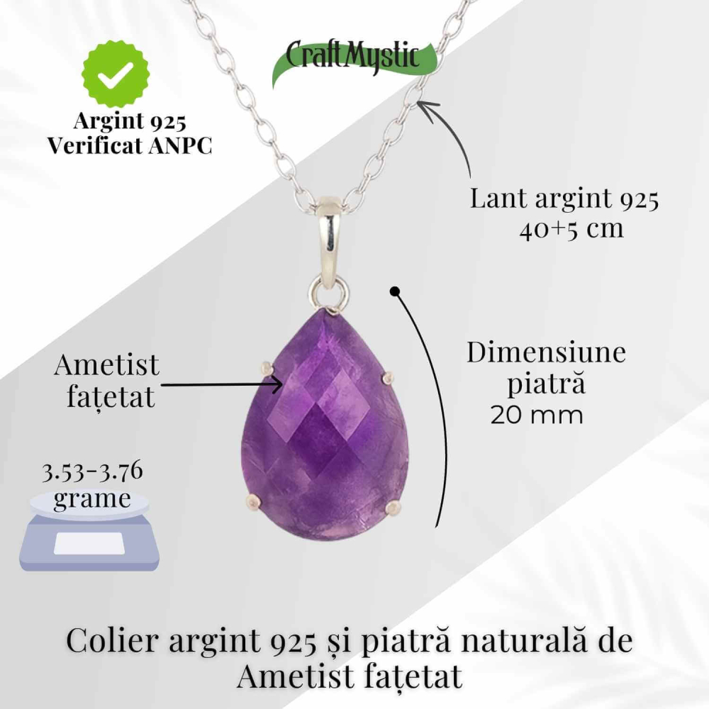 Colier Argint 925 cu Ametist Lacrima fatetat– Claritate, Protectie si Liniste Spirituala [4]