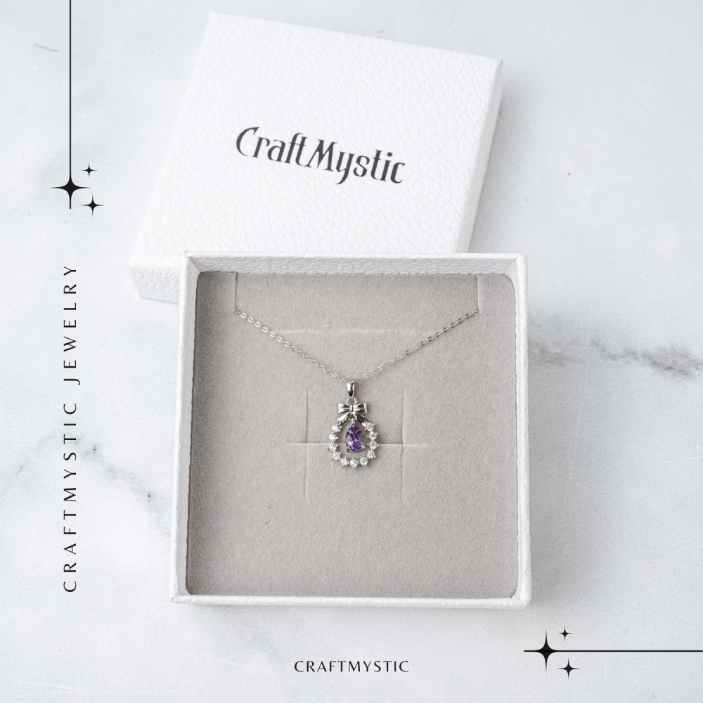 Colier Argint 925 cu Ametist Natural si Zirconiu – Pandantiv Ghirlanda cu Fundita, Simbol al Linistii Interioare si Protectiei Energetice [7]