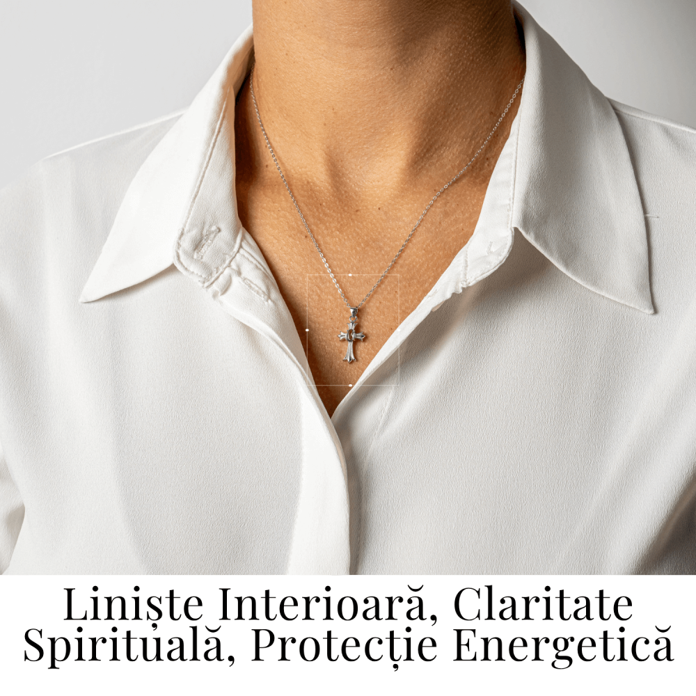 Colier Argint 925 cu Ametist Natural in Forma de Cruce – Liniste, Claritate si Protectie Energetica [2]