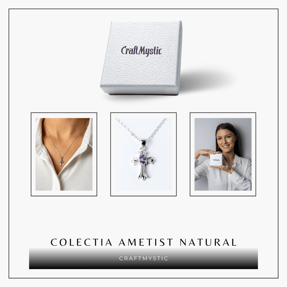 Colier Argint 925 cu Ametist Natural in Forma de Cruce – Liniste, Claritate si Protectie Energetica [8]