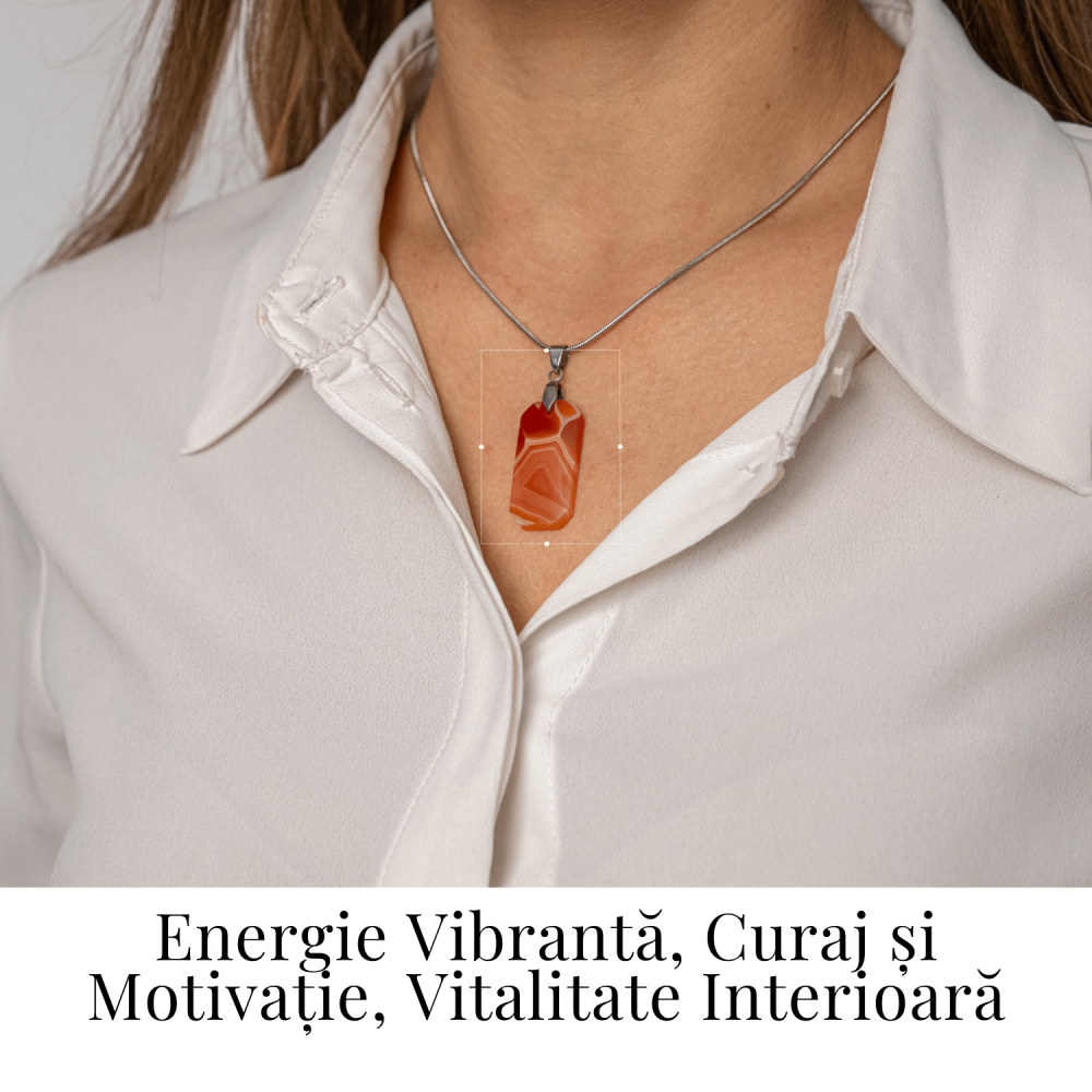 Colier Titanium cu Carneol Natural Dreptunghiular – Energie, Curaj si Vitalitate [2]