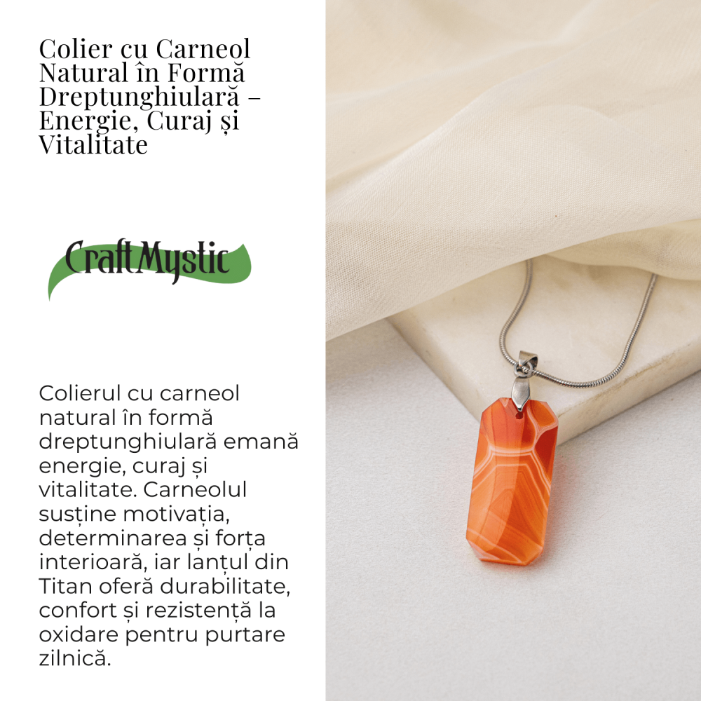 Colier Titanium cu Carneol Natural Dreptunghiular – Energie, Curaj si Vitalitate [3]