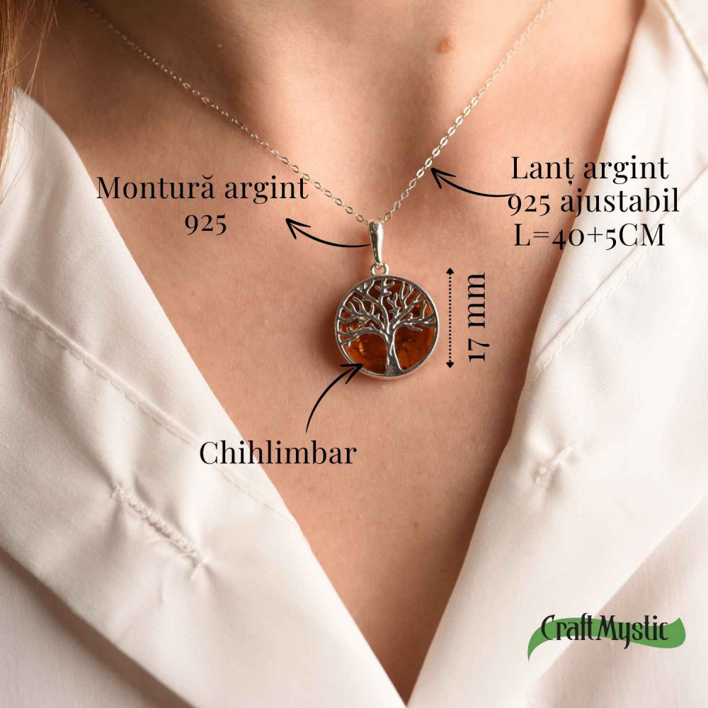 cColier argint 925 cu chihlimbar natural - copacul vietii rotund [8]
