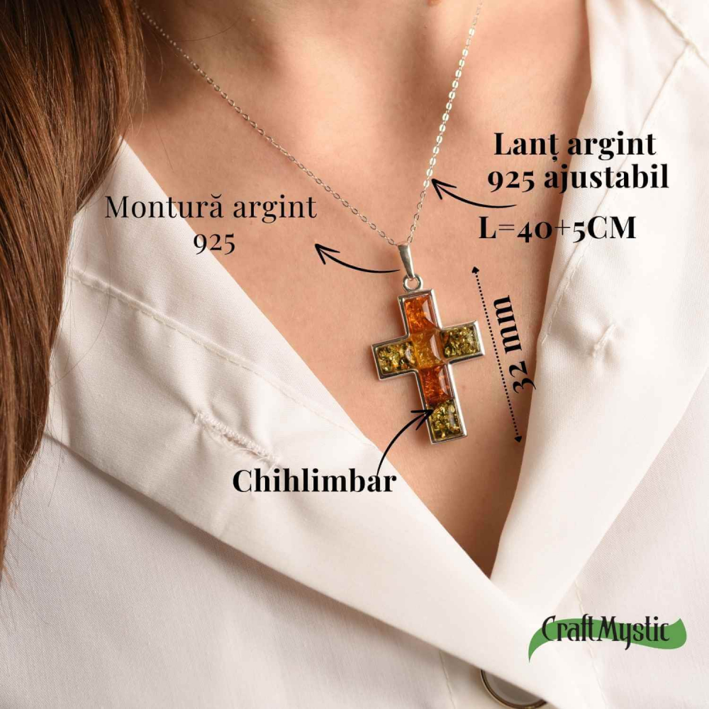 Colier argint 925 cu chihlimbar natural - crucea protectiei [4]