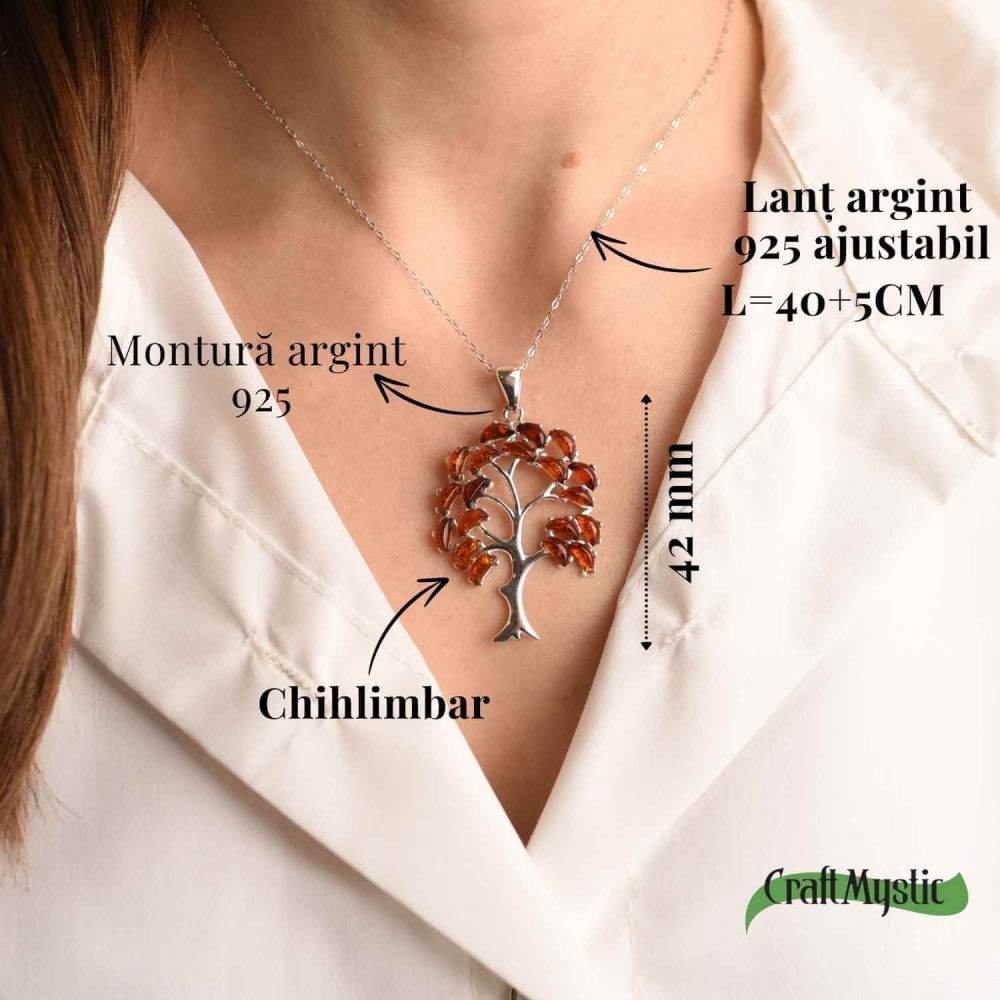 Colier argint 925 cu chihlimbar natural - simbolul copacului vietii [4]