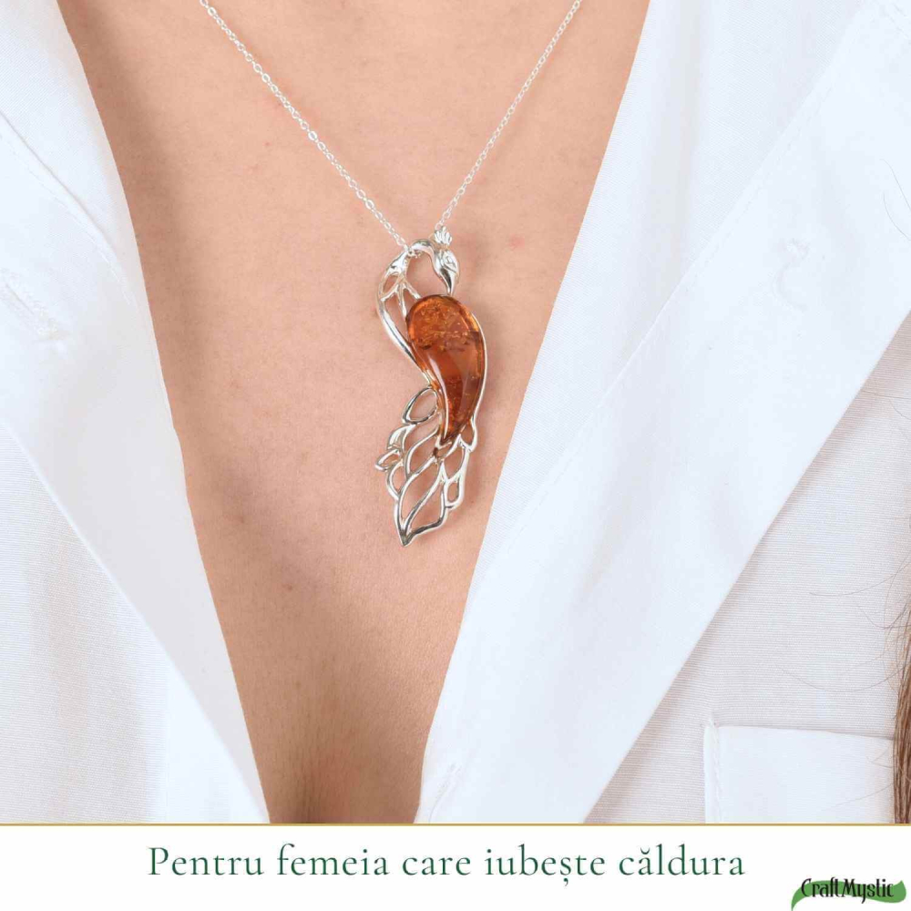 Colier argint 925 cu paun si chihlimbar natural – Energie solara si protectie [2]