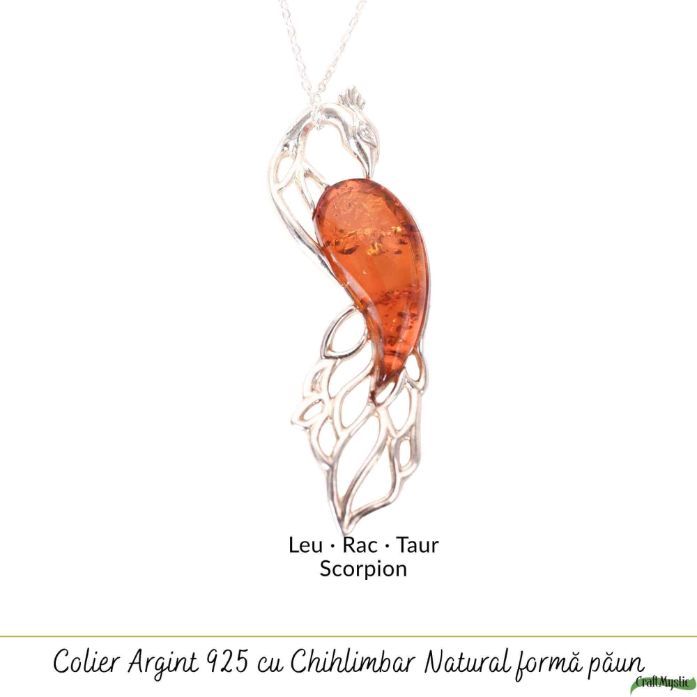 Colier argint 925 cu paun si chihlimbar natural – Energie solara si protectie [5]