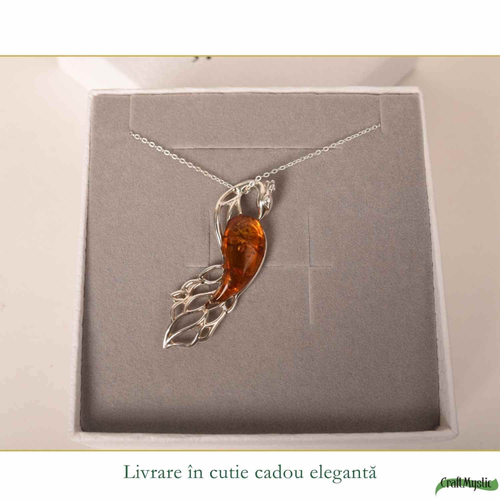 Colier argint 925 cu paun si chihlimbar natural – Energie solara si protectie [6]