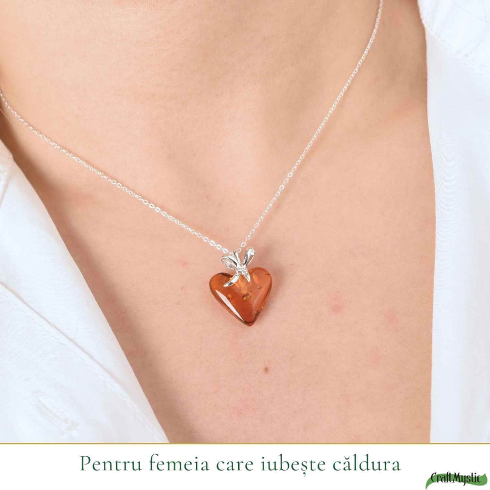 Colier argint 925 cu inima si chihlimbar natural – Energie solara si iubire [2]