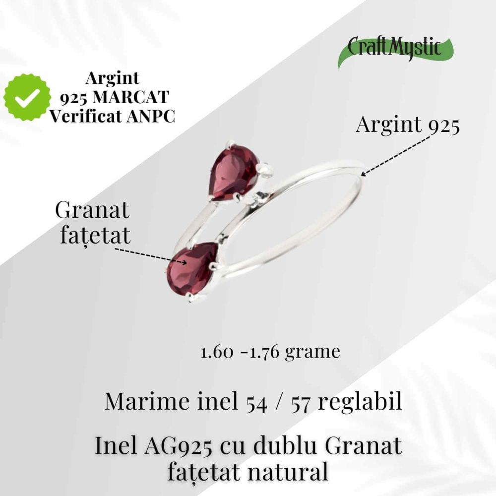 Inel din argint 925 cu dublu granat, pentru energie si stabilitate interioara [4]
