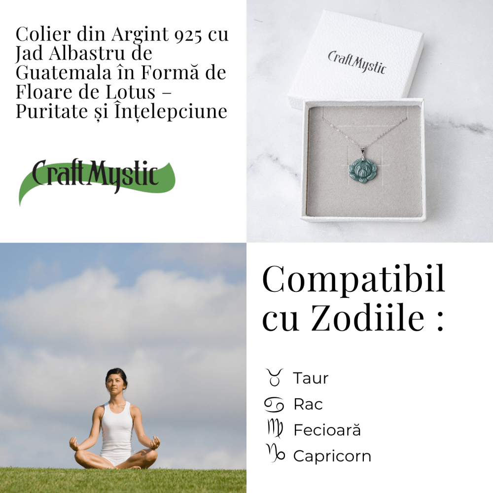 Colier Argint 925 cu Jad Albastru Guatemala in Forma de Floare de Lotus – Puritate si Armonie Interioara [4]