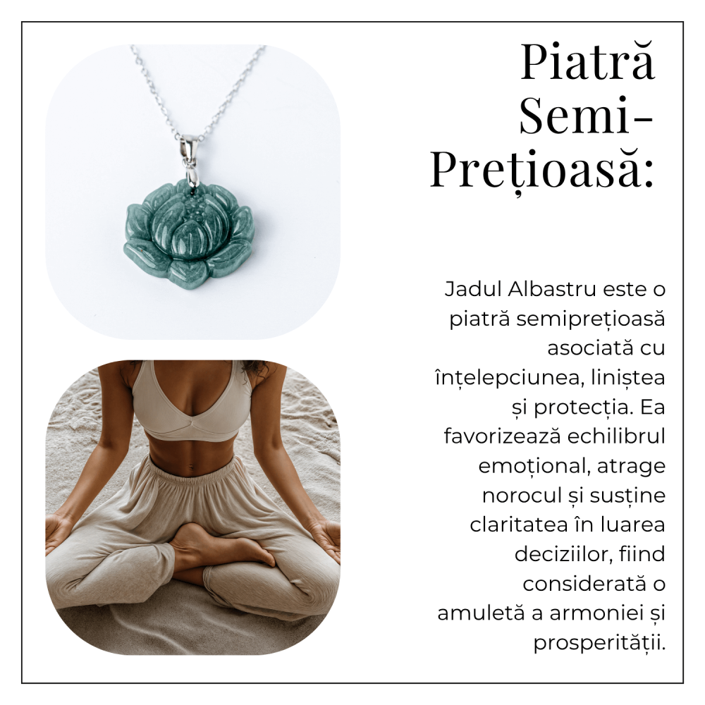 Colier Argint 925 cu Jad Albastru Guatemala in Forma de Floare de Lotus – Puritate si Armonie Interioara [6]
