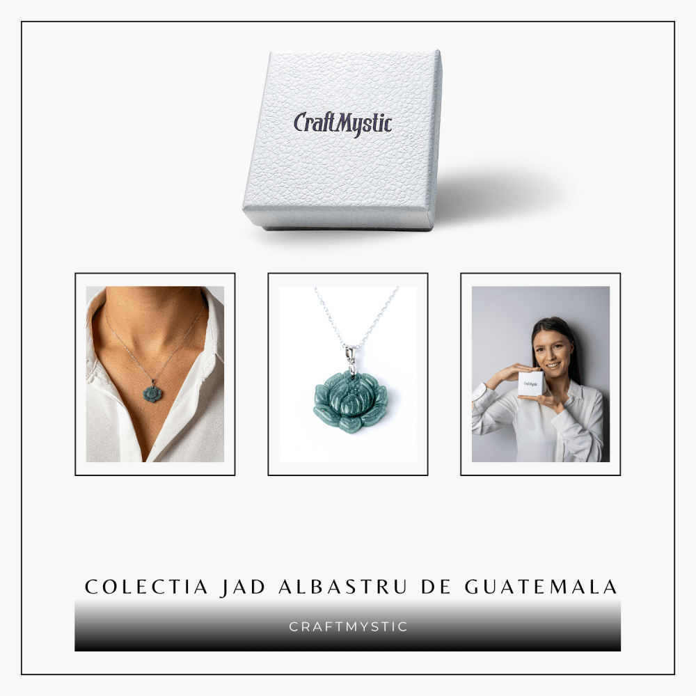 Colier Argint 925 cu Jad Albastru Guatemala in Forma de Floare de Lotus – Puritate si Armonie Interioara [7]