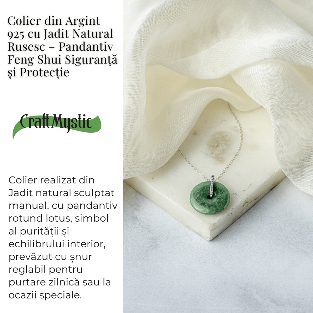 Colier Argint 925 cu Jadit Natural Rusesc in Forma Rotunda – Echilibru, Noroc si Protectie Spirituala [3]
