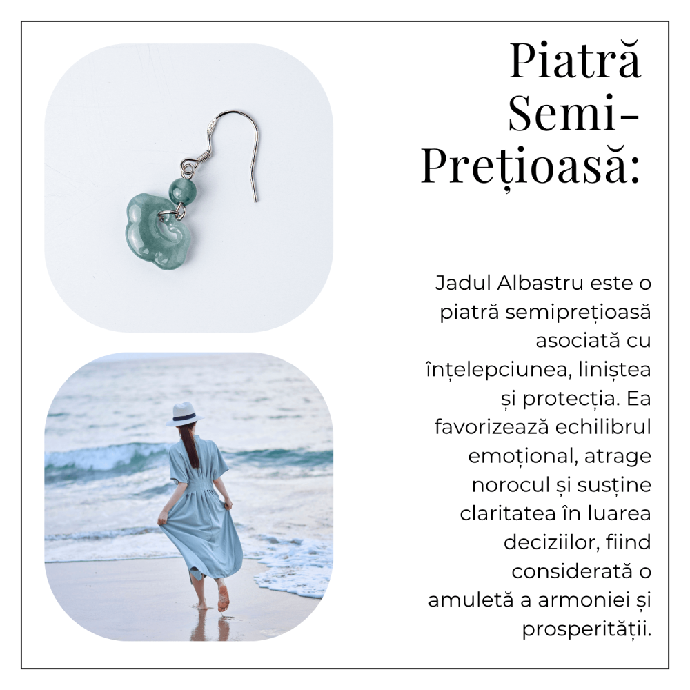 Cercei Argint 925 cu Jad Albastru Guatemala – Model Nor Pi Disc pentru Noroc si Protectie [6]