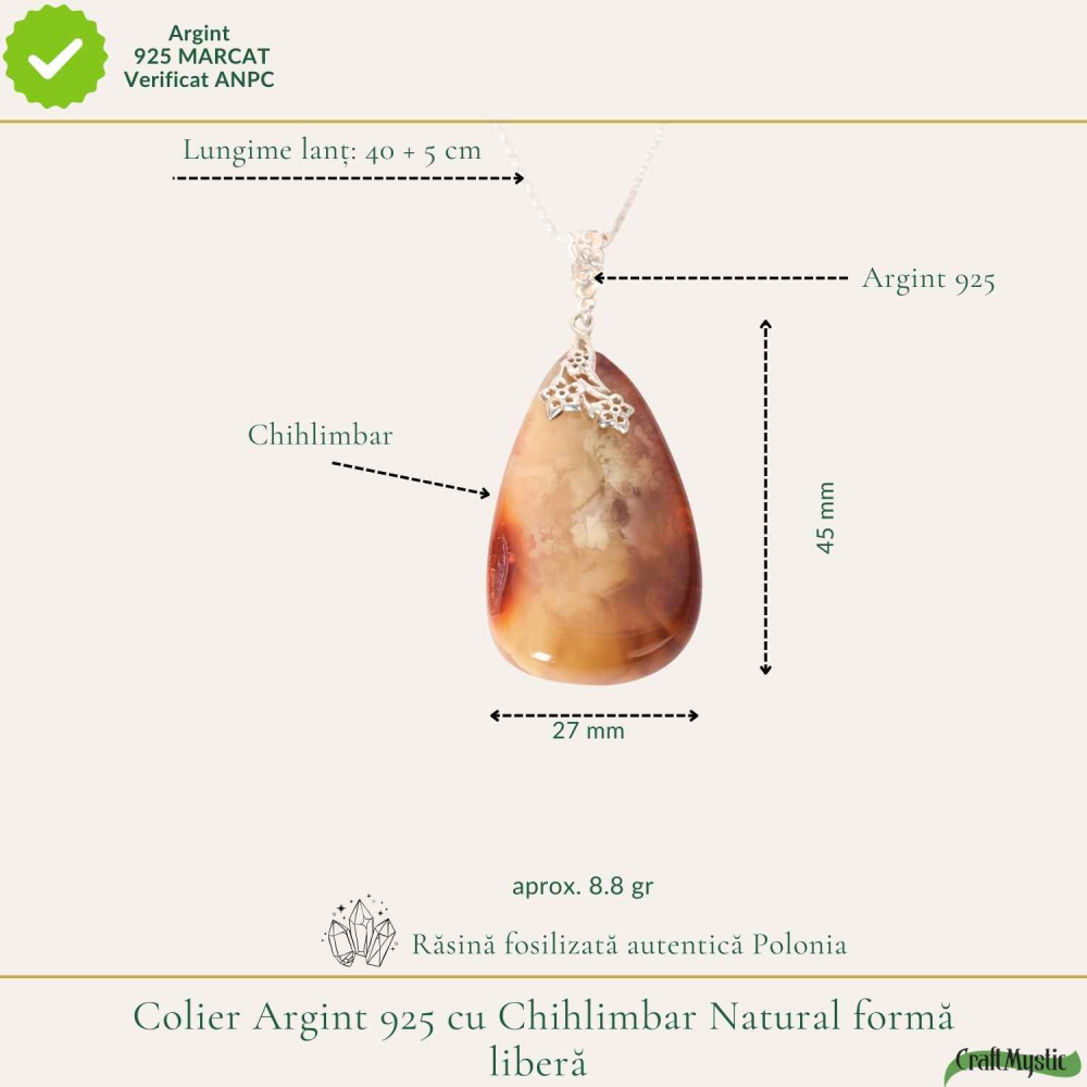 Colier argint 925 cu lacrima mare si chihlimbar natural – Energie solara si vitalitate [3]