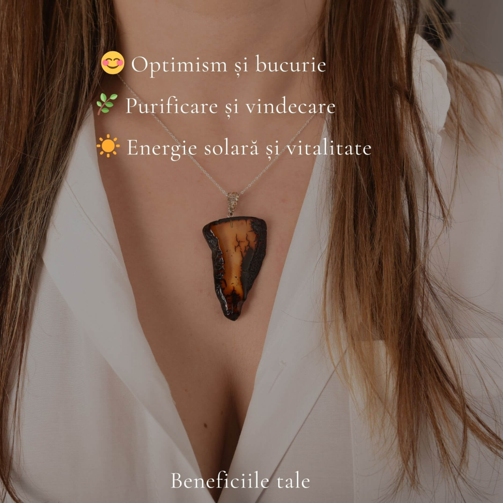 Colier argint 925 cu triunghi si chihlimbar natural – Energie solara si putere [3]