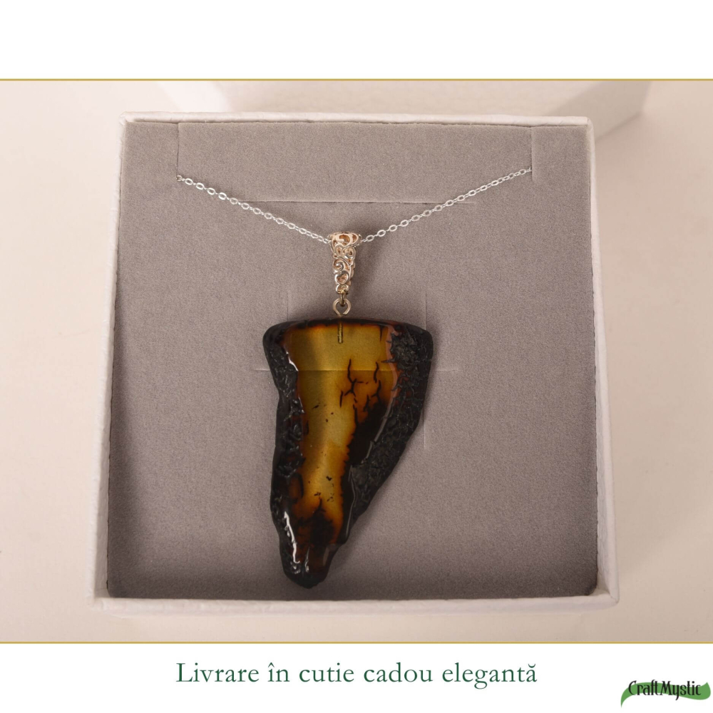 Colier argint 925 cu triunghi si chihlimbar natural – Energie solara si putere [6]