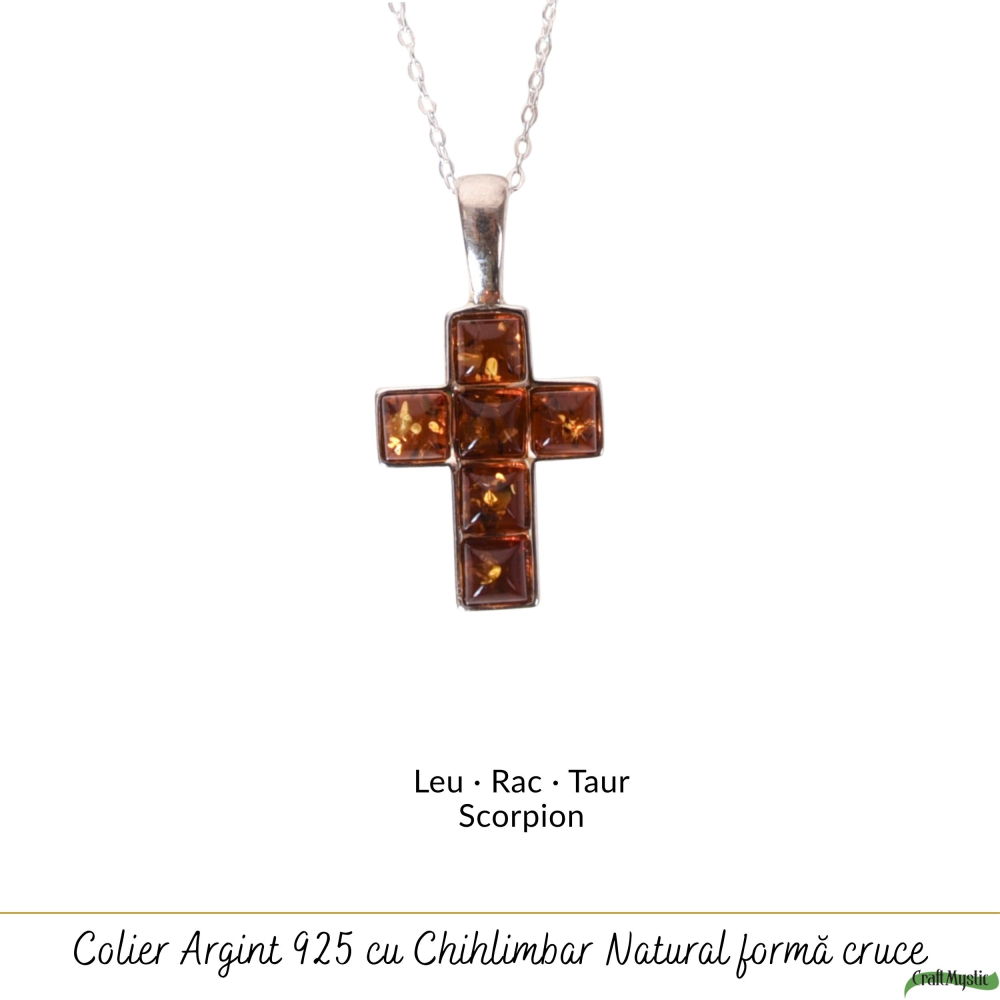 Colier argint 925 cu cruce si chihlimbar natural – Protectie si energie solara [5]