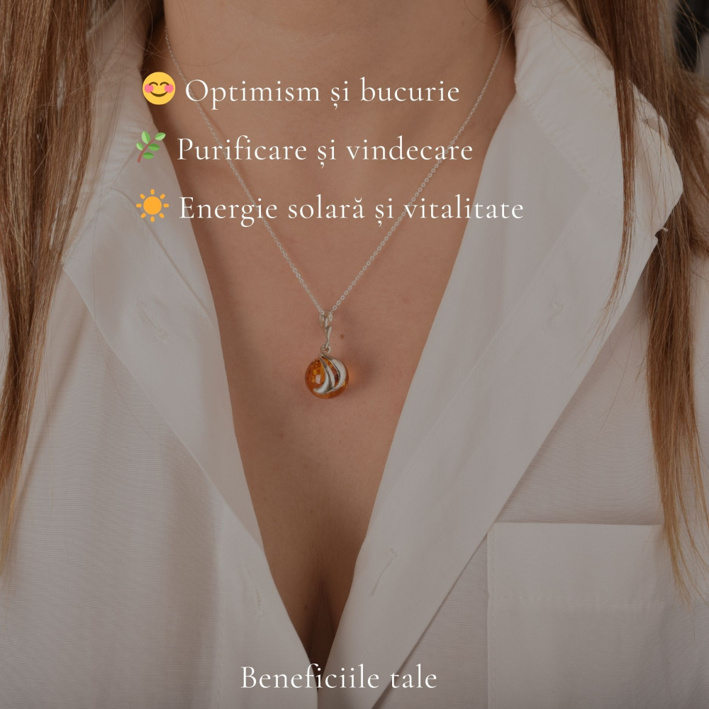 Colier argint 925 rotund cu chihlimbar natural – Energie solara si echilibru [3]