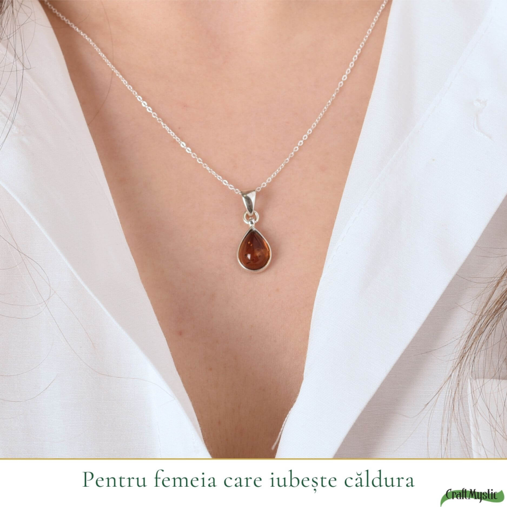 Colier argint 925 cu lacrima si chihlimbar natural – Energie solara si vitalitate [2]