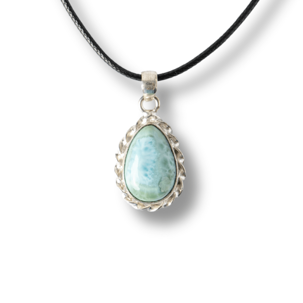 Colier Argintiu cu Piatra Naturala Larimar in Forma de Lacrima ,   Calm si Armonie Interioara