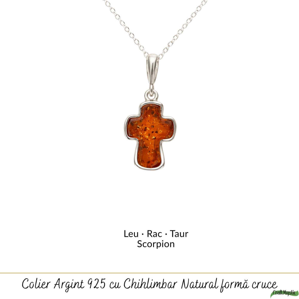 Colier argint 925 cu cruce mica si chihlimbar natural – Protectie si energie solara [5]