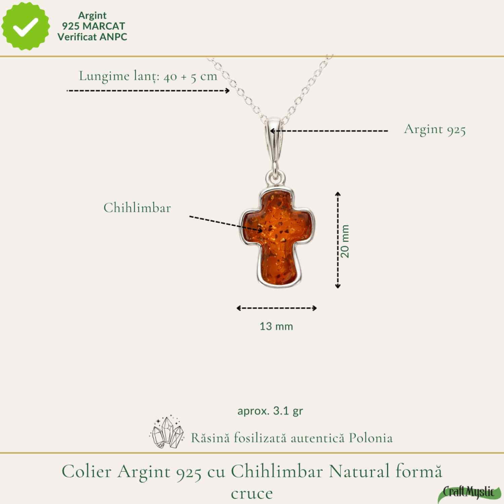 Colier argint 925 cu cruce mica si chihlimbar natural – Protectie si energie solara [4]