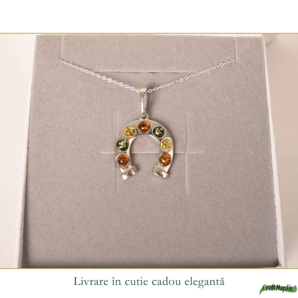 Colier argint 925 cu potcoava si chihlimbar natural – Noroc si energie solara [6]