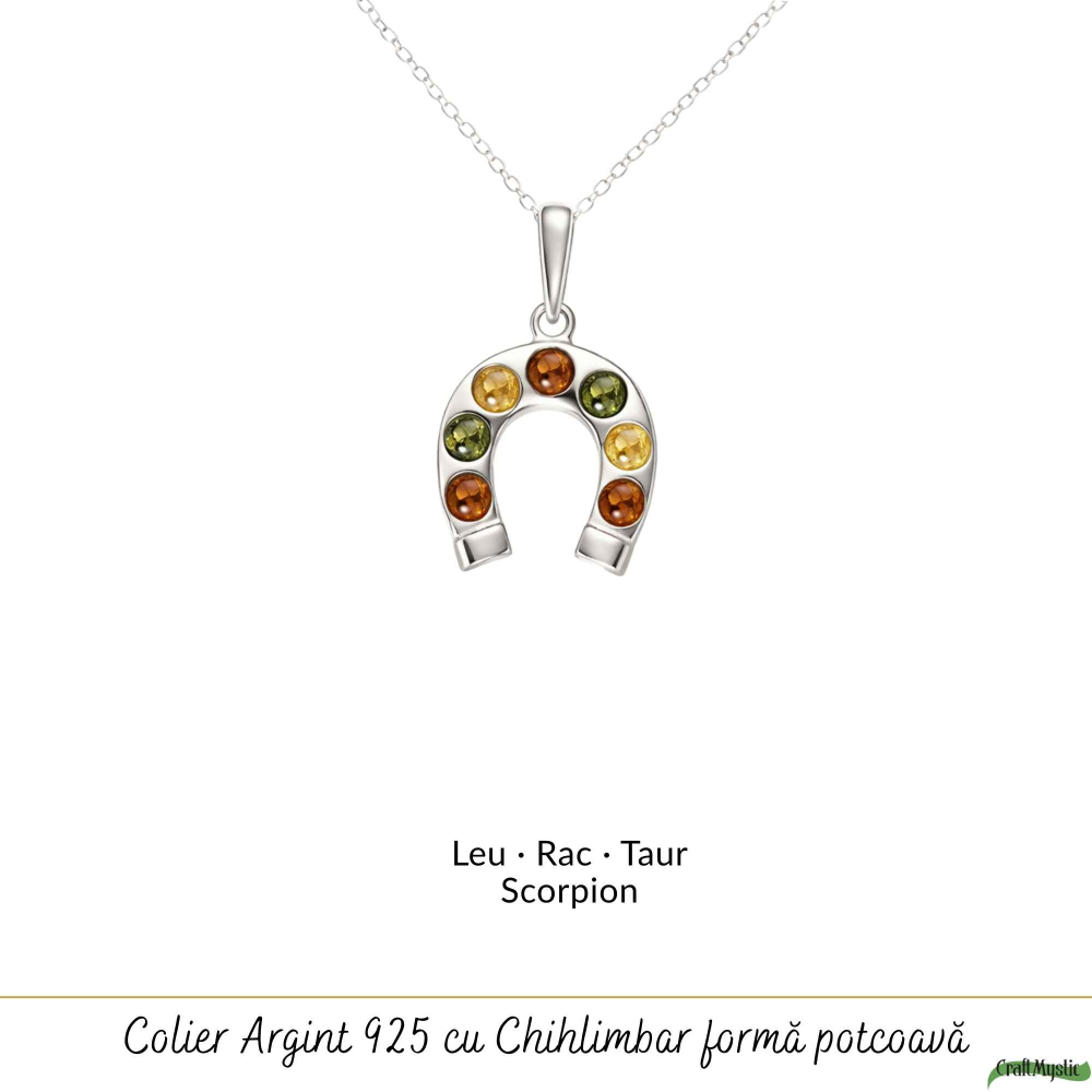 Colier argint 925 cu potcoava si chihlimbar natural – Noroc si energie solara [5]