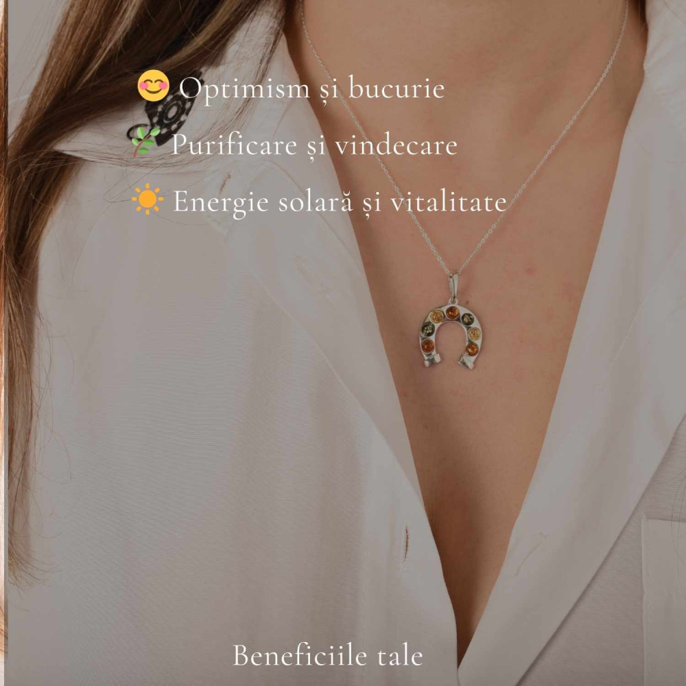 Colier argint 925 cu potcoava si chihlimbar natural – Noroc si energie solara [3]