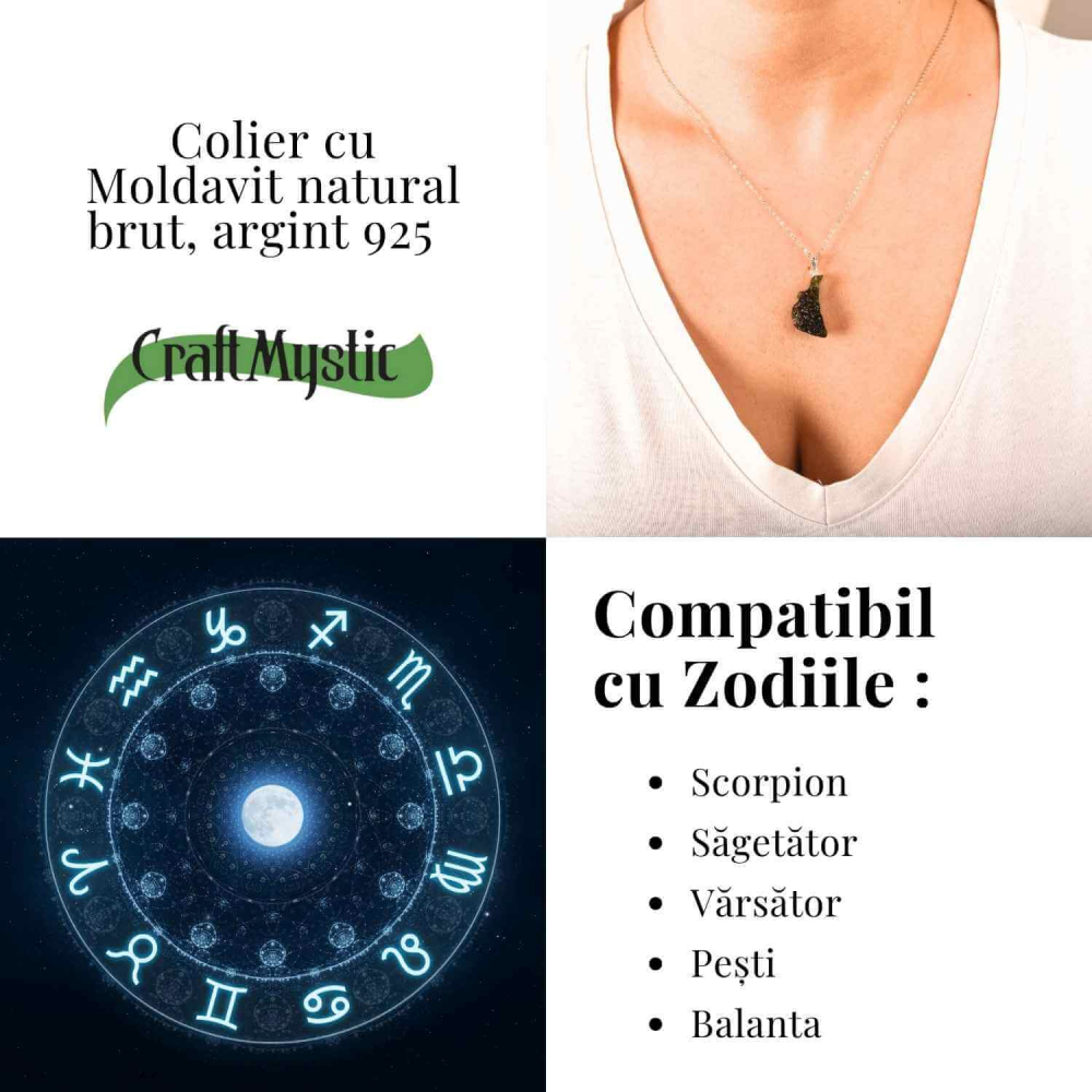 Colier Argint 925 cu Moldavit natural brut 2.6 g –sustinere simbolica pentru schimbare si introspectie [6]